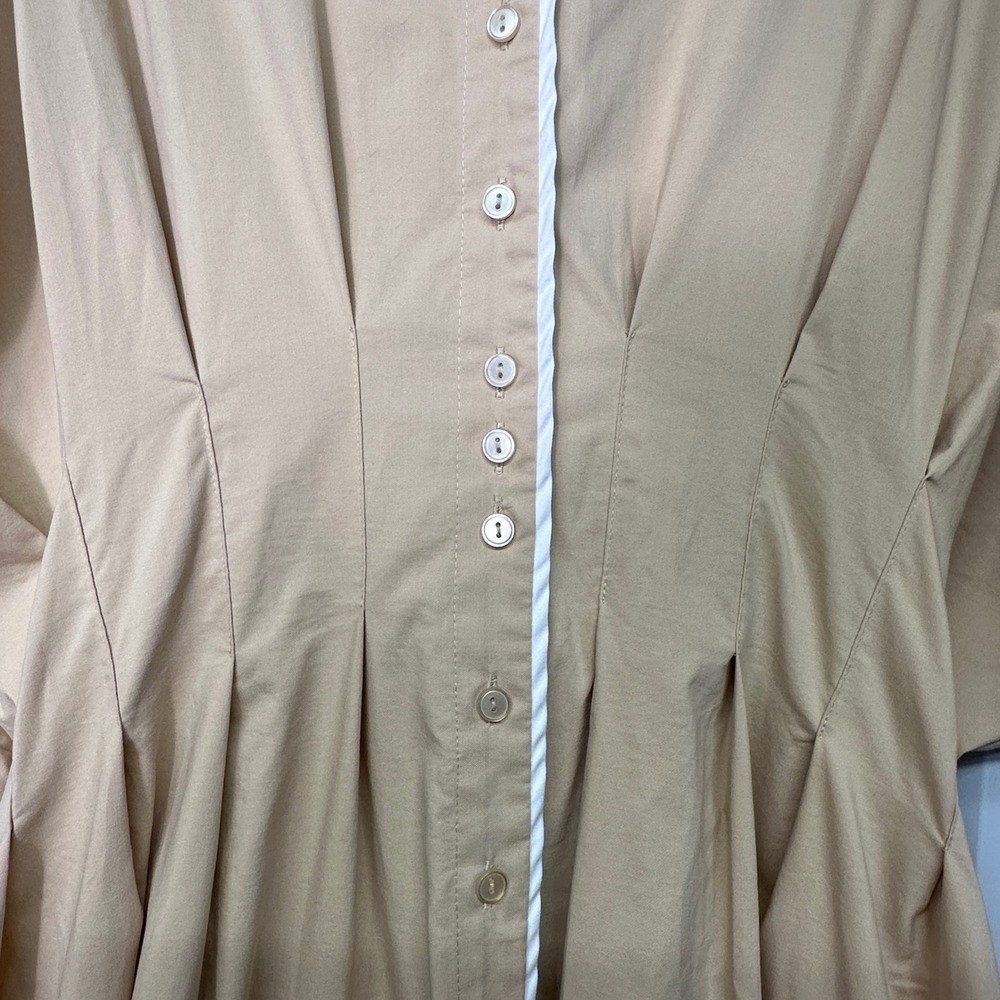 Exquise Anthropologie Tobie Janie Beige Cotton Midi Shirt Dress Plus Size 2X - Picture 4 of 9